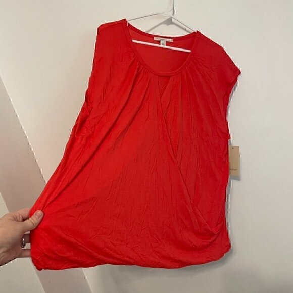 NEW NWT SEJOUR Plus Size Twisted Front Top Coral Red / Pink Short Cap Sleeve 2X - Picture 8 of 11